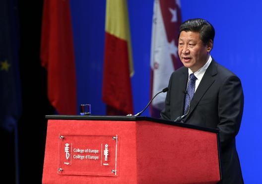 Chinese President Xi Jinping delivers a keynote speech at the College of Europe in Bruges, Belgium, April 1, 2014. [Xinhua] 