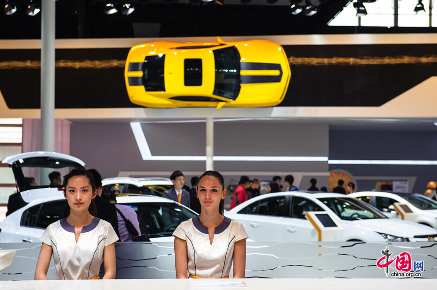 The 2014 Beijing International Automotive Exhibition in Beijing, China, April 20, 2014. The auto show will be held on April 21-29, attracting over 2,000 exhibitors from 14 countries and regions. [Photo by Chen Boyuan / China.org.cn]