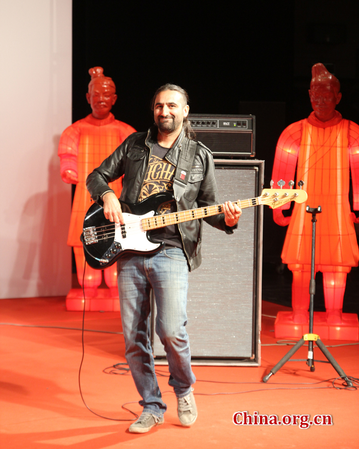 The Gandhi, a 20-year-old prestigious rock band from Costa Rica perform at the press conference of 2014 Beijing International Pop Music Festival Sunday in Beijing. [By Li Shen/China.aorg.cn]