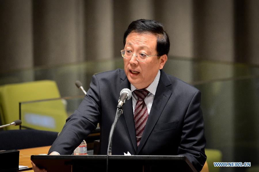 Hao Ping, president of the General Conference of the United Nations Educational, Scientific and Cultural Organization (UNESCO), who is also China's vice-minister of education, speaks during a special thematic debate of the UN General Assembly (UNGA) on 'Culture and Sustainable Development in the Post-2015 Development Agenda,' held at the UN headquarters in New York, on May 5, 2014. [Photo/Xinhua]