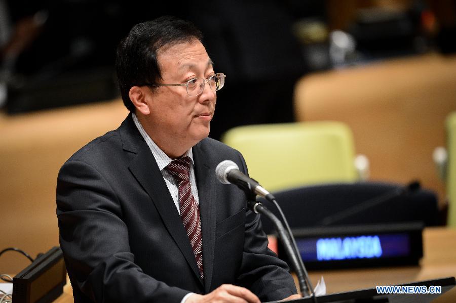 Hao Ping, president of the General Conference of the United Nations Educational, Scientific and Cultural Organization (UNESCO), who is also China's vice-minister of education, speaks during a special thematic debate of the UN General Assembly (UNGA) on 'Culture and Sustainable Development in the Post-2015 Development Agenda,' held at the UN headquarters in New York, on May 5, 2014. [Photo/Xinhua]