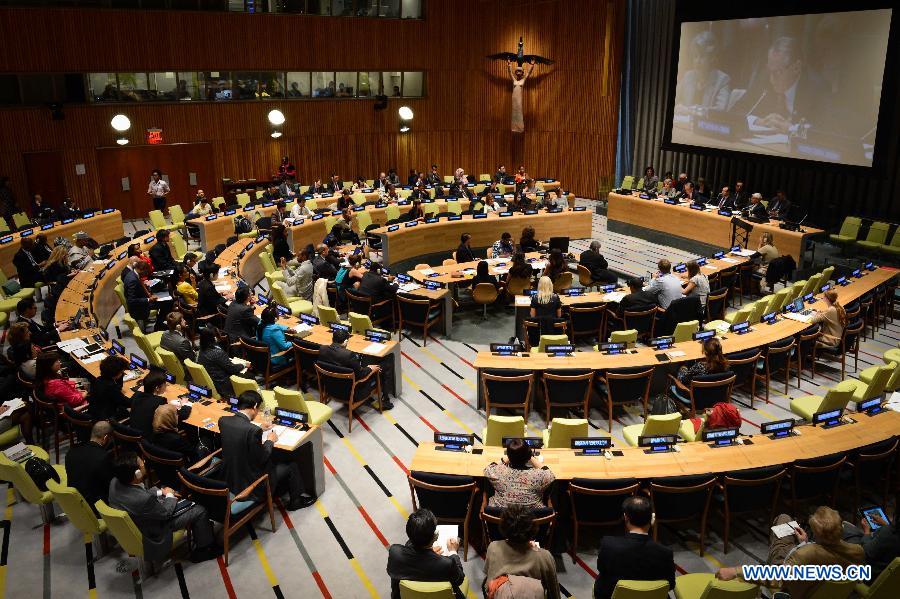 A special thematic debate of the UN General Assembly (UNGA) on 'Culture and Sustainable Development in the Post-2015 Development Agenda,' is held at the UN headquarters in New York, on May 5, 2014. [Photo/Xinhua]