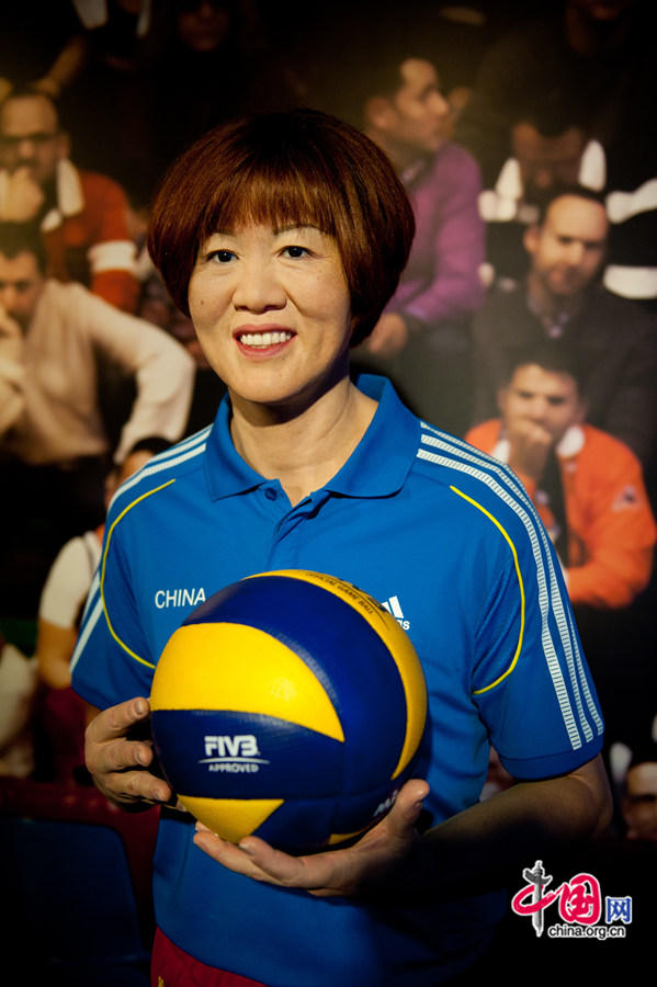 A wax figure of Lang Ping, a famous volleyball player, is on display at Madame Tussauds Beijing on Thursday. The wax museum will be officially open to public on May 31, 2014. [Photo by Chen Boyuan / China.org.cn]