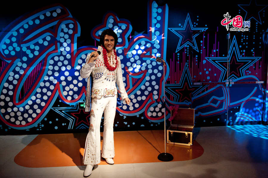 A wax figure of Elvis Prisley is on display at Madame Tussauds Beijing on Thursday. The wax museum will be officially open to public on May 31, 2014. [Photo by Chen Boyuan / China.org.cn]