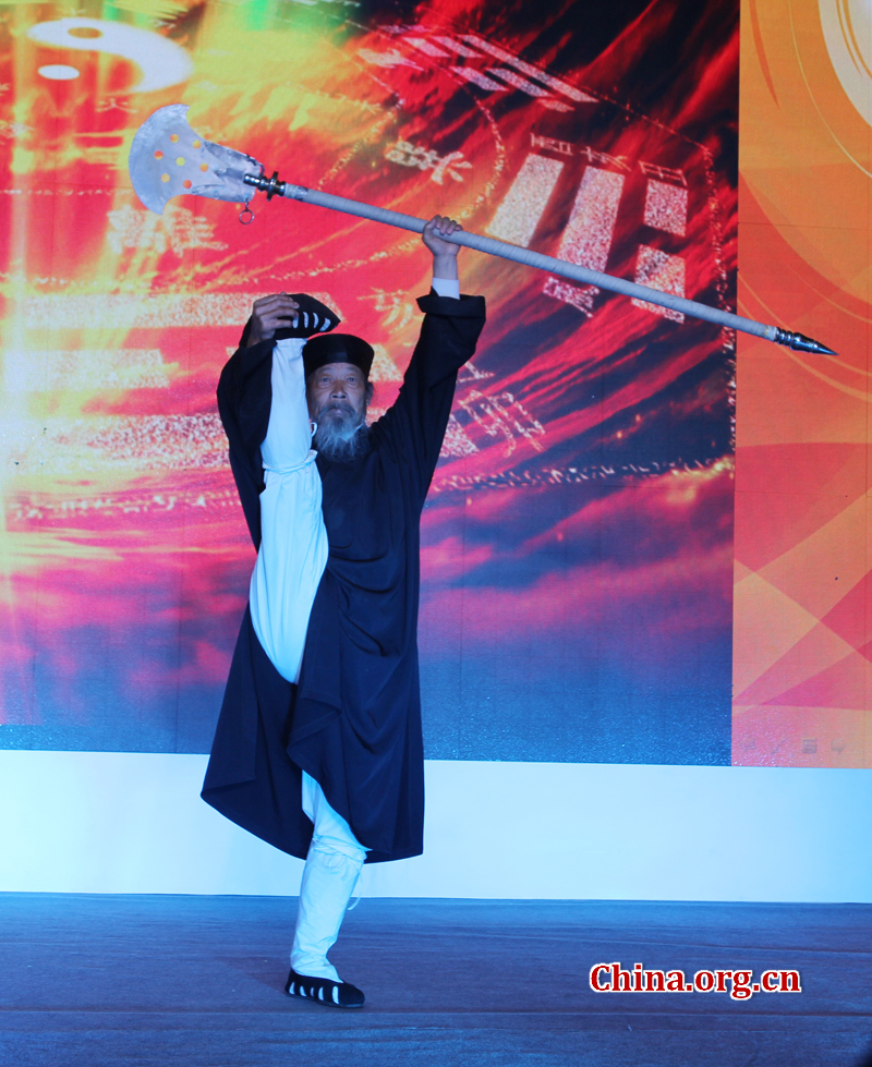 A Kongfu opera performed by China Wudang Taichi Kongfu Troupe stages at the Third China Beijing International Fair for Trade in Services (CIFTIS) Saturday in Beijing. Mt. Wudang, located in Hubei Province in Central China, is famous for the ancient martial art of Taichi and was made a UNESCO World Heritage Site in 1994. [Photo: China.org.cn]