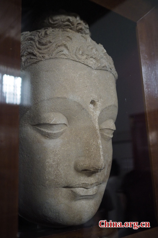 A stone Buddha head in Taxila Museum [By Yin Pengxuan/China.org.cn]