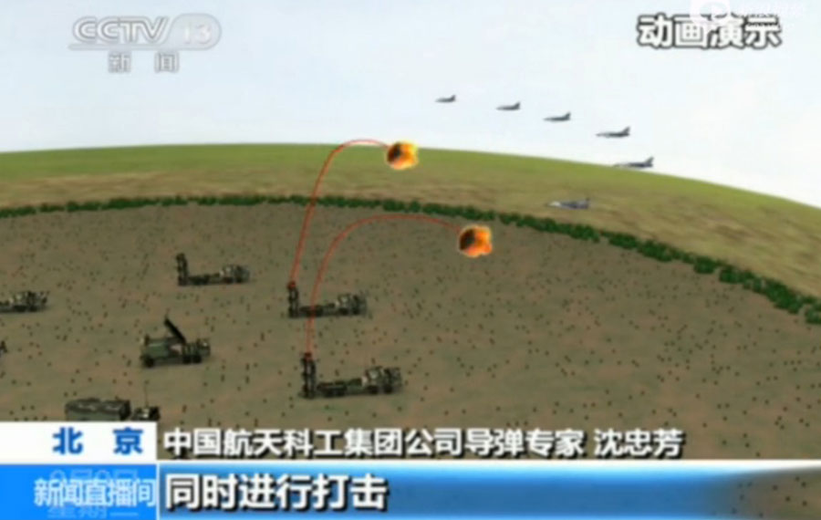 The animation explains how the FD-2000 air defense system targets multiple targets at the same time. The Chinese military has conducted practice drills with the FD-2000 system. [Photo: CCTV] 