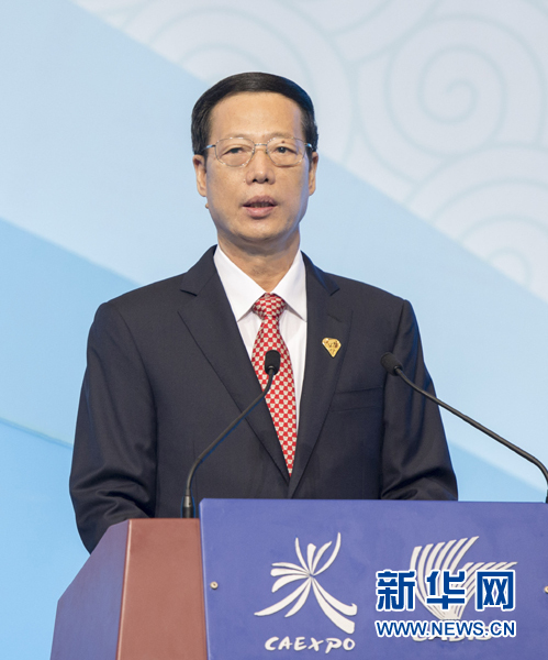 Chinese Vice Premier Zhang Gaoli addresses the 11th China-ASEAN Expo which starts in Nanning in south China's Guangxi Zhuang Autonomous Region on Tuesday. 