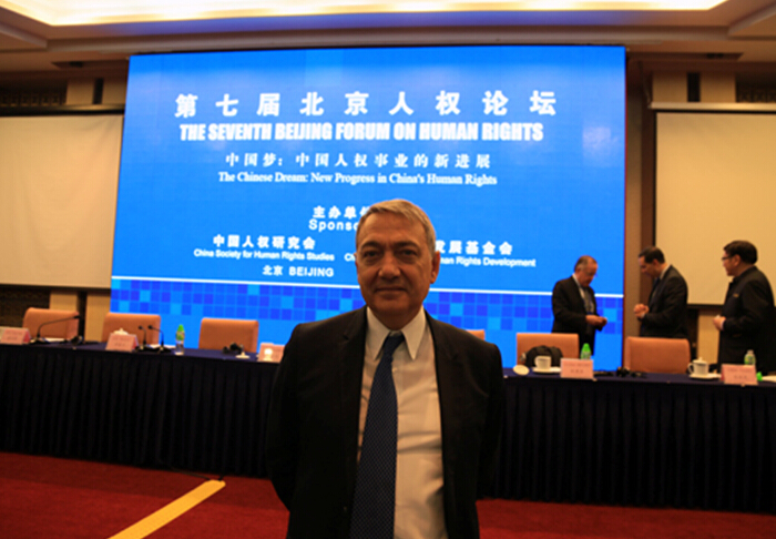Mario Marazziti, chairman of the Human Rights Commission of the Lower House of Italian Parliament, hails China's human rights achievement over the years as 'a major development' during a two-day forum on China's human rights in Beijing. [Photo by Zhang Lulu/China.org.cn]