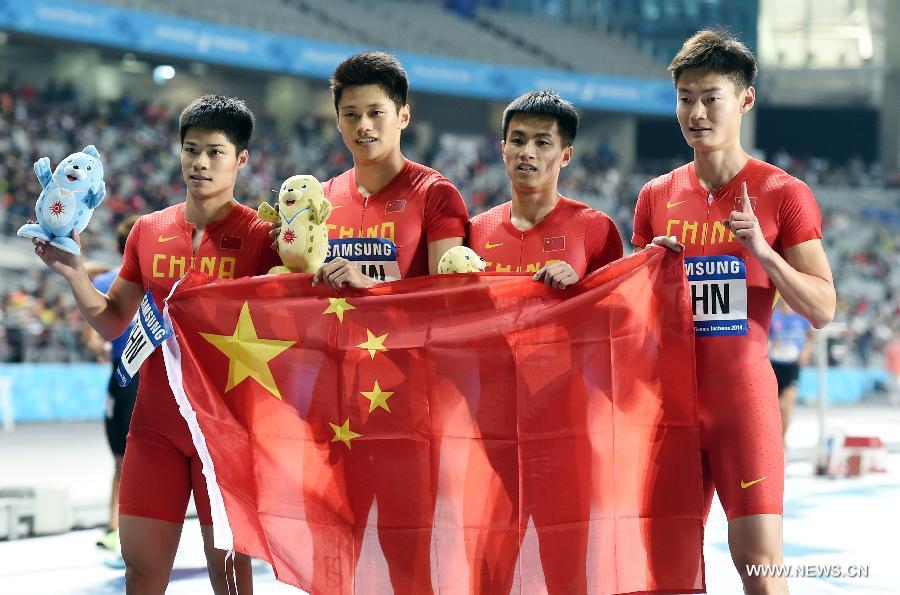 China titles men&apos;s 4X100 relay at Asian Games