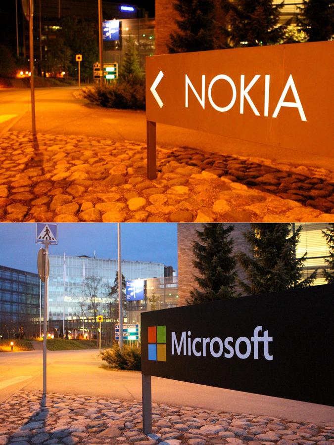 Nokia global headquarters in Finland, pictured in 2013 (top), is now Microsoft in this photo taken April 26, 2014 [Photo / Xinhua]