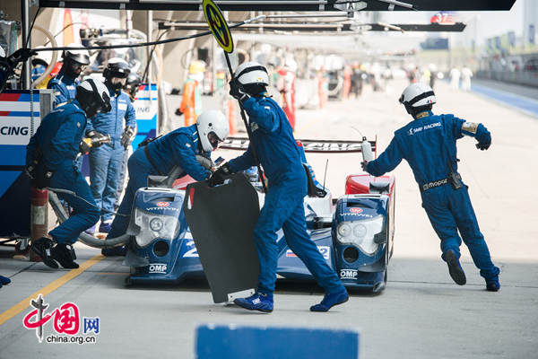 Racing teams compete in the Six Hours of Shanghai, the China competition of the FIA World Endurance Championship (WEC) on Sunday, Nov. 2, 2012. [Photo by Chen Boyuan / China.org.cn]
