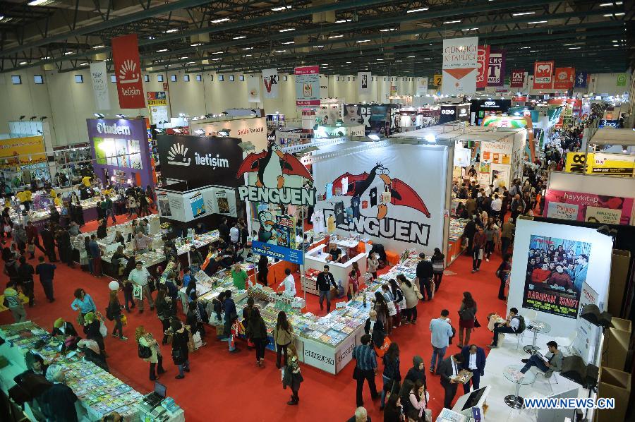 Guests visit the 33rd International Istanbul Book Fair in Istanbul, Turkey on Nov. 8, 2014.