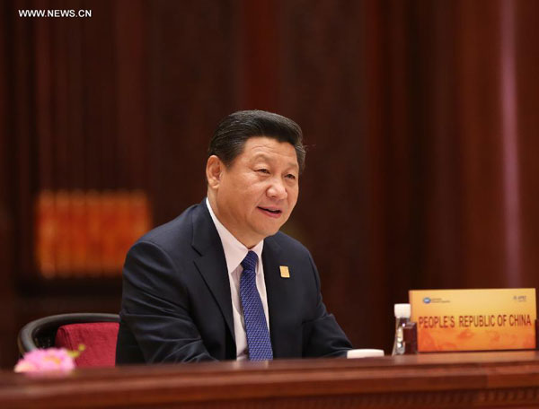 Chinese President Xi Jinping hosts the 22nd Asia-Pacific Economic Cooperation (APEC) Economic Leaders' Meeting at the Yanqi Lake International Convention Center in the northern suburb of Beijing, capital of China, Nov. 11, 2014. [Xinhua]