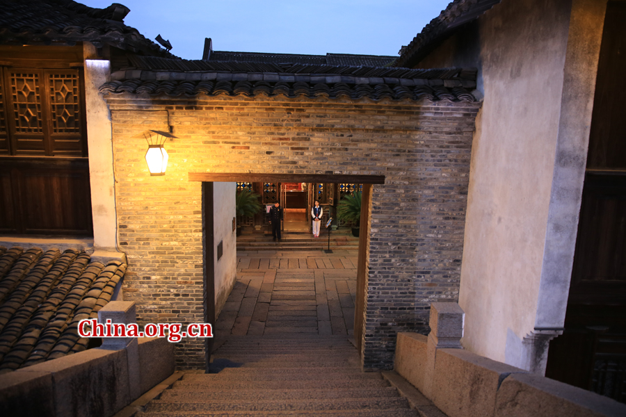 Wuzhen is a historic scenic town, part of Tongxiang, located in northern China's Zhejiang Province. The canals of Wuzhen have led to it being nicknamed the 'Venice of the East.' The picture shows the night view of Wuzhen. [Photo/China.org.cn by He Shan]