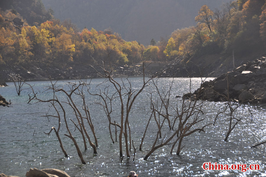 松坪沟位于茂县（四川最大的羌族聚居地）西北叠溪镇、松坪沟乡境内，因1933年8月15日一场7.5级的大地震形成的堰塞湖而成。叠溪—松坪沟风景区是世界上保存最完整的地震破坏遗址之一，160平方公里的范围内集群山、海子、原始森林、地震断裂残迹、羌族风情与民族历史文化教育遗存漂流于一体。[中国网 陈竹溪 摄]