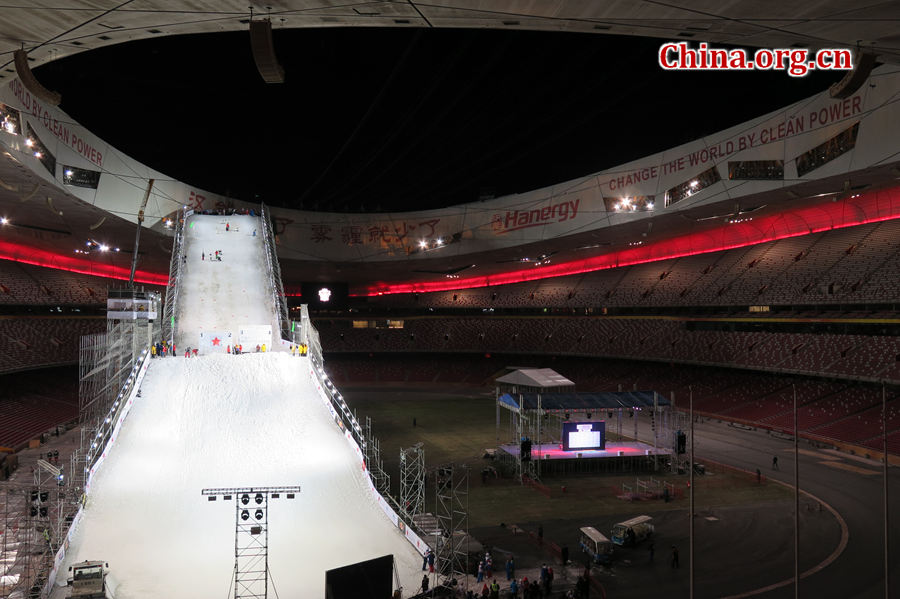 TheFIS Freestyle Ski Aerials World Cup is held at the Bird&apos;s Nest Stadium in Beijing, China on Saturday, Dec. 20, 2014. [Photo by Chen Weisong / China.org.cn]