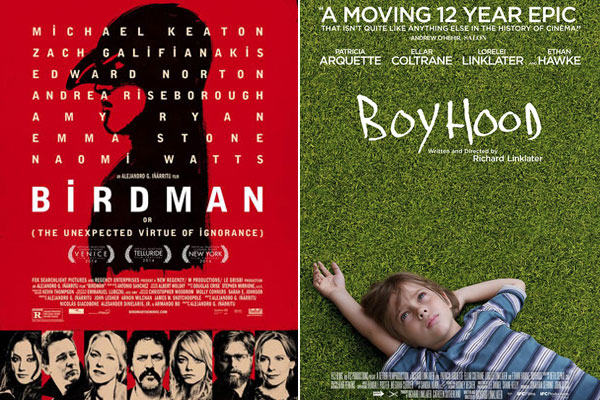 Posters of 'Birdman' (L) and 'Boyhood' (R) 