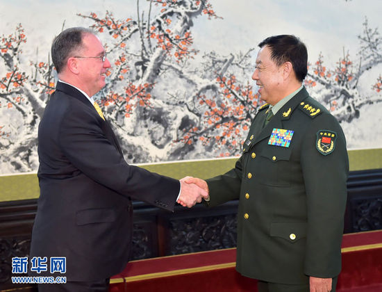 Vice chairman of China's Central Military Commission Fan Changlong meets with Michael Vickers, visiting U.S. under secretary of defense for intelligence, on Wednesday. 