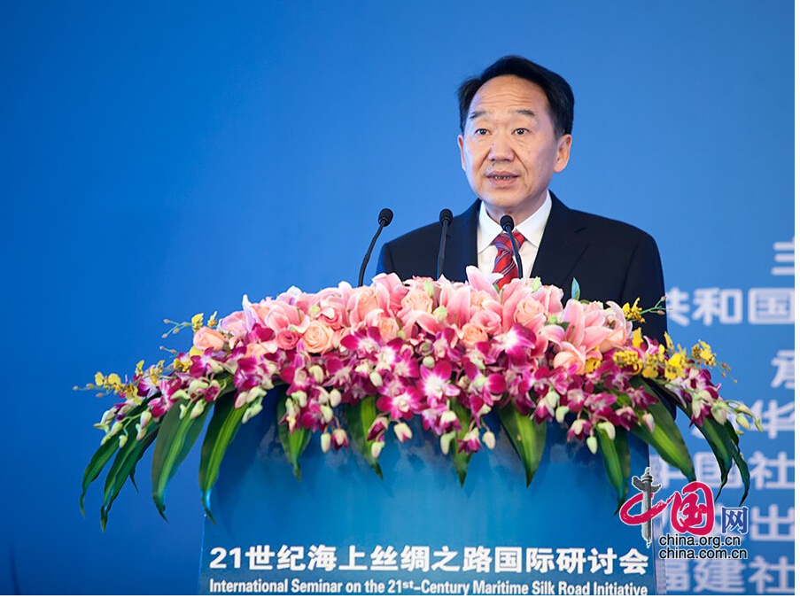 Jiang Jianguo, Minister, State Council Information Office, People’s Republic of China, delivers a speech at the Opening Ceremony of the International Seminar on the 21st Century Maritime Silk Road Initiative on Feb.11, 2015.[Photo/China.org.cn]