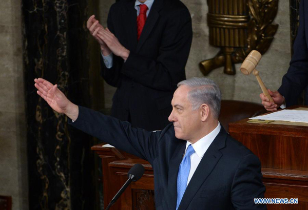 Israeli Prime Minister Benjamin Netanyahu addresses a joint meeting of Congress on Capitol Hill in Washington D.C., the United States, March 3, 2015. Netanyahu on Tuesday called for rejection of a bad nuclear deal with Iran, insisting such an accord would allow the Islamic republic to develop nuclear bombs.