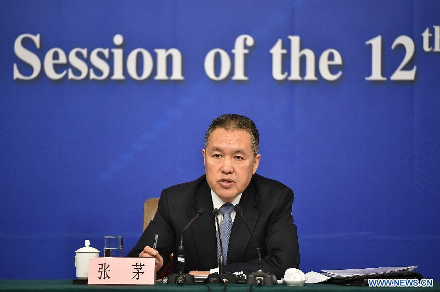 Zhang Mao, minister of the State Administration for Industry and Commerce (SAIC), gives a press conference during the third session of China's 12th China's National People's Congress (NPC) in Beijing, capital of China, March 9, 2015. (Xinhua/Li Ran) 