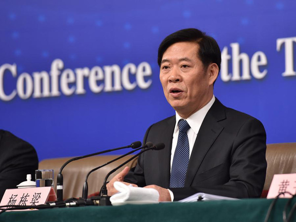 Yang Dongliang, director of the State Administration of Work Safety, answers questions at the press conference, March 10, 2015, in Beijing. [Photo/Xinhua]