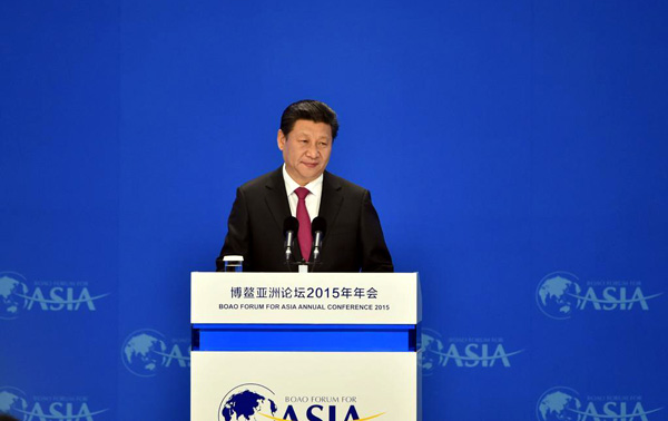 President Xi Jinping addresses the opening ceremony of the Boao Forum for Asia, on March 28, 2015. [Photo/Xinhua] 
