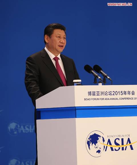 Chinese President Xi Jinping delivers a keynote speech at the opening plenary of the 2015 annual conference of the Boao Forum for Asia in Boao, south China's Hainan Province, on March 28, 2015. [Photo/Xinhua]