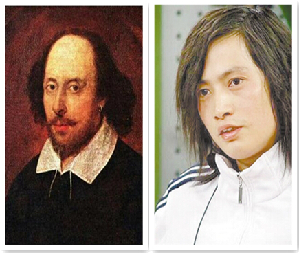 Chinese writer Zhang Yiyi (R) gets US$225,800 plastic surgery to look like Shakespeare.