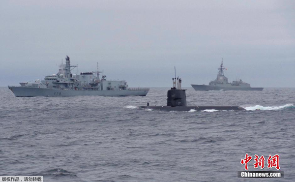 NATO launched a large anti-submarine warfare exercise off the coast of Norway on Monday, with ships, submarines, aircraft and personnel from 10 allied nations and non-member Sweden converging for the annual training. [Photo/Chinanews.com]
