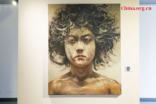 A painting by Moses Li on display at the Shangba Art Gallery in Beijing on Sunday, May 31, 2015. [Photo by Chen Boyuan / China.org.cn]