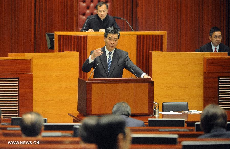 Hong Kong's Chief Executive Leung Chun-ying answers questions during a session of Legislative Council in Hong Kong, south China, May 22, 2014. [Photo: Xinhua/Wong Pun Keung]