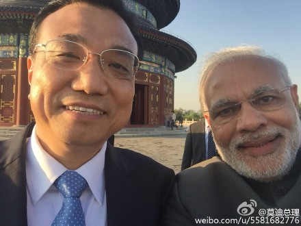 A selfie posted on Modi's Weibo account on his tour in Beijing in May. Photo/Sina Weibo 