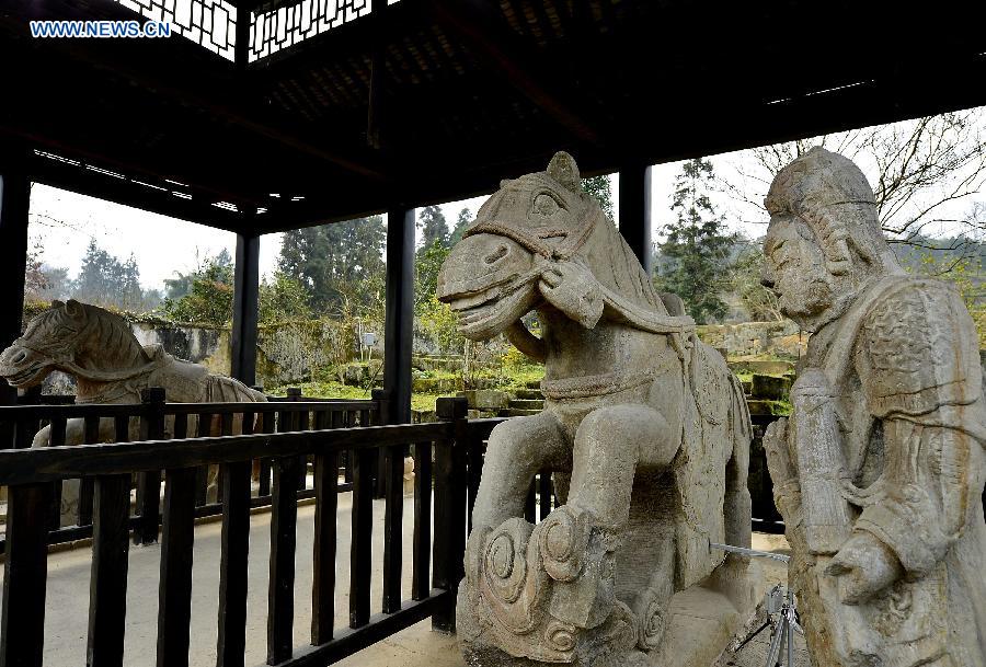 Photo taken on Jan. 17, 2015 shows stone sculptures at the Tangya Tusi site in central China's Hubei Province. 