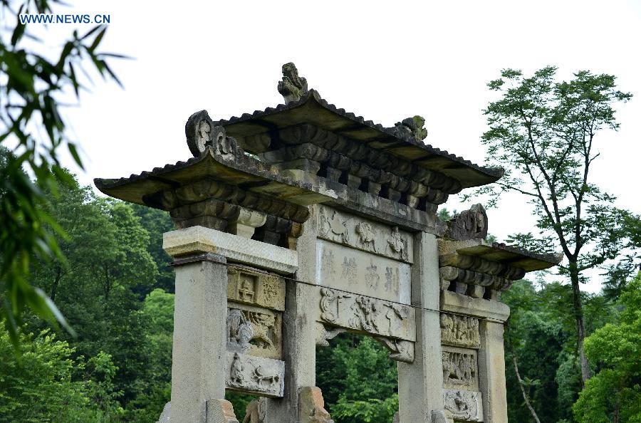 Photo taken on June 8, 2015 shows a stone torii at the Tangya Tusi site in central China's Hubei Province.