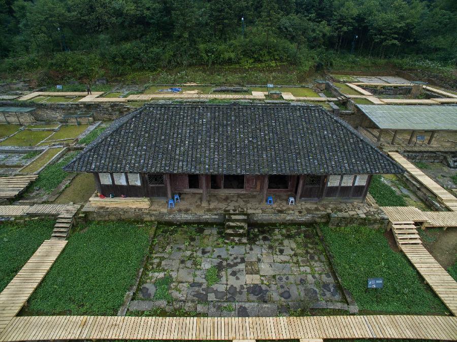 Photo taken on July 3, 2015 shows an aerial view of Hailongtun Fortress in southwest China's Guizhou Province. 