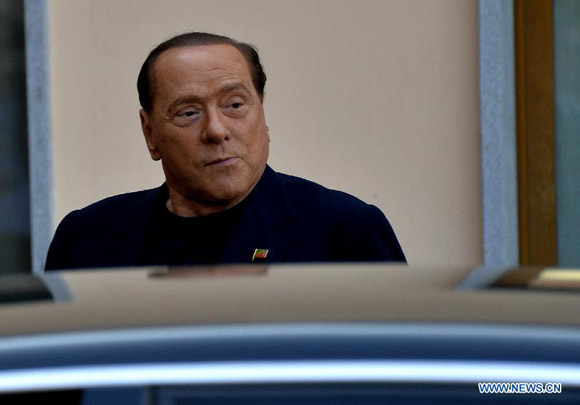 Italian three-time former Prime Minister Silvio Berlusconi Wednesday was sentenced to three years in jail for corruption by a court in Naples, southern Italy. [Photo/Xinhua]