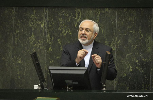 Iranian Foreign Minister Mohammad-Javad Zarif delivers a speech at Iran's Majlis (parliament) in Tehran, capital of Iran, on July 21, 2015. Zarif defended the recent nuclear deal on Tuesday as submitted the text of the nuclear agreement, or the Joint Comprehensive Plan of Action (JCPA), to Iran's parliament for review. [Photo/Xinhua]