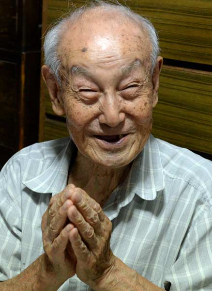 Kobayashi Kancho is a 96-year-old Japanese veteran who joined the Chinese People's War of Resistance Against Japanese Aggression. [Photo/Xinhua] 
