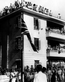 Stanley Internment Camp internees celebrate the end of the war at their quarters in 1945. Provided to China Daily