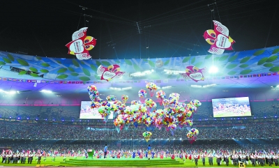 田联世界田径锦标赛在国家体育场"鸟巢"闭幕,这是闭幕式文艺演出现场