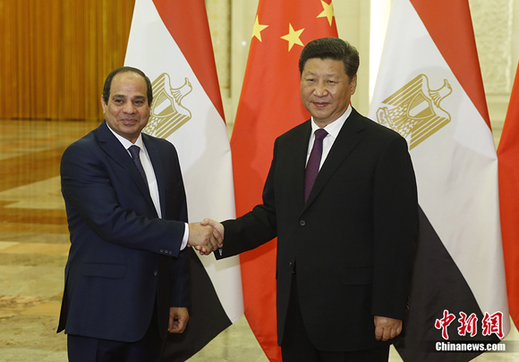 Chinese President Xi Jinping meets his Egyptian counterpart Abdel Fattah al-Sisi on Wednesday in Beijing, Sept. 2, 2015. [Photo/Chinanews.com]