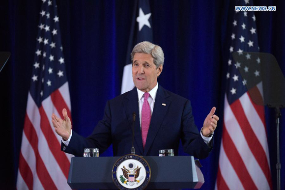U.S. Secretary of State John Kerry delivers a speech on the nuclear agreement with Iran at the National Constitution Center in Philadelphia, Pennsylvania, the United States, Sept. 2, 2015. [Photo/Xinhua]