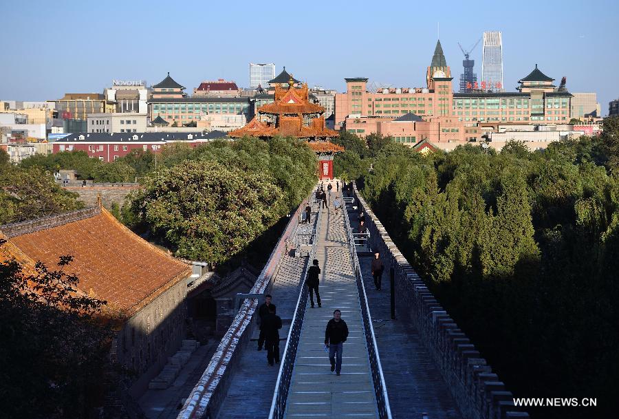 Photo taken on Oct. 8, 2015 shows a brick wall at the new exhibition area which is about to open to the public at the Palace Museum in Beijing, captial of China. 