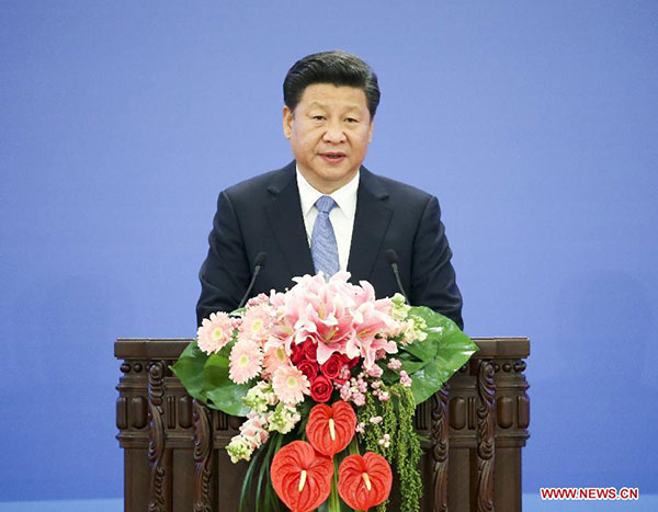 Chinese President Xi Jinping addresses the 2015 Global Poverty Reduction and Development Forum in Beijing, capital of China, Oct 16, 2015. [Photo/Xinhua]