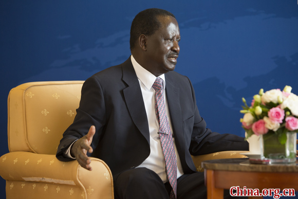 Former Kenyan Prime Minister Raila Odinga during his interview with China.org.cn on Oct. 18, in Beijing. [Photo by Yang Jia/China.org.cn]