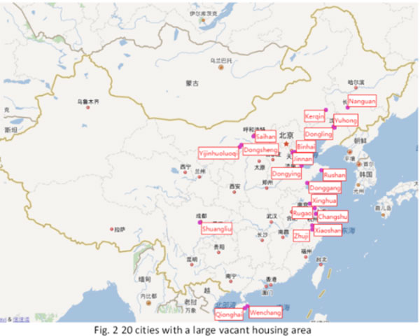 Cities with a large amounts of vacant housing are shown on the map. [Photo from web] 