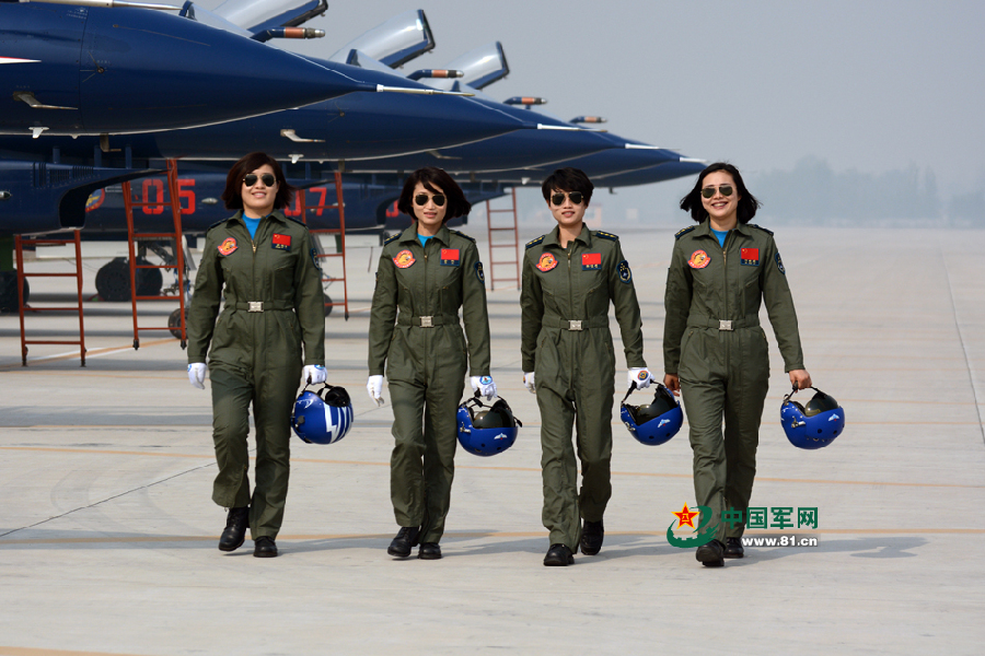 Photos provided by 81.cn show that performers of Bayi Aerobatics Team pose for 66th anniversary of China's PLA air force's founding, which falls on Nov. 11, 1949. [Photo/81.cn]