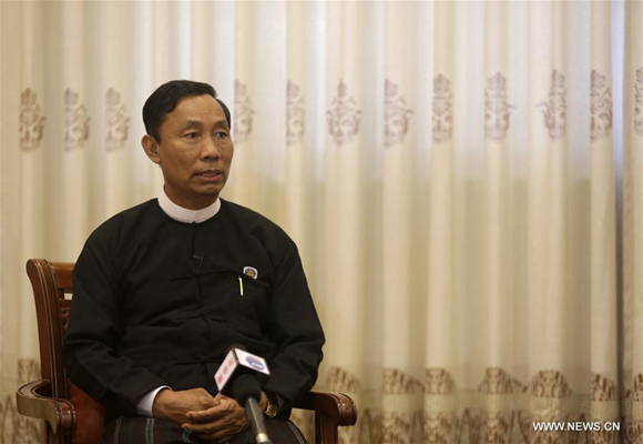 Speaker of Myanmar's Union Parliament and House of Representatives U Shwe Mann receives an exclusive interview with Xinhua News Agency in Nay Pyi Taw, Myanmar, Nov. 18, 2015. [Photo/Xinhua]